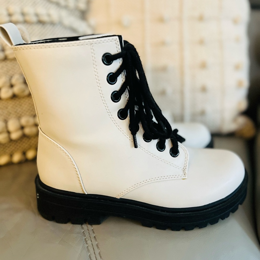 Soda White Combat Boots with Black Laces never worn outside